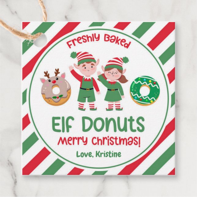 Étiquettes Cadeau Noël Pôle Nord Elf Donuts Cadeau (Devant)