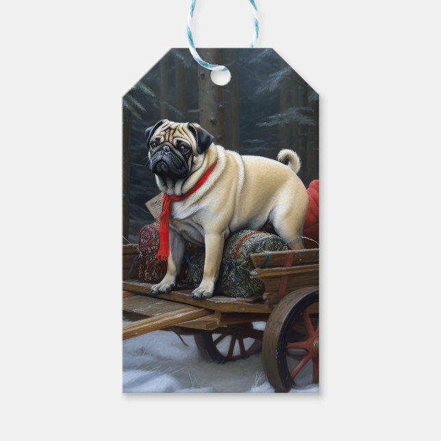 Étiquettes-cadeau Noël Pug Saison Festive (Devant)
