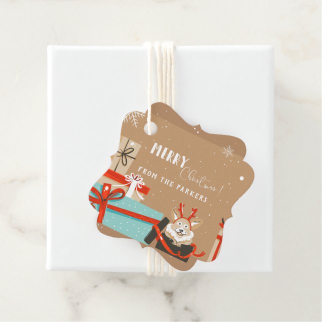 Étiquettes Cadeau Noël rétro moderne du milieu du siècle (En situation)