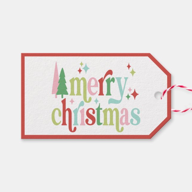 Étiquettes-cadeau Noël Retro Pastel | Joyeux Noël (Devant (Horizontal))