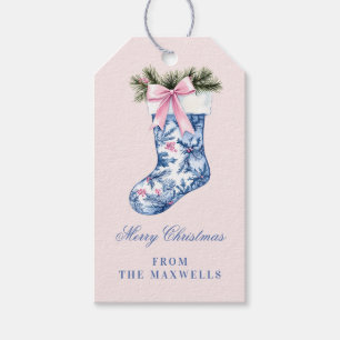 Étiquettes-cadeau Noël rose et bleu Grandmillennial Stocking