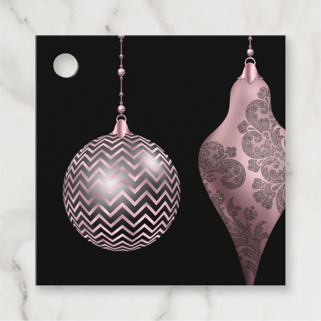 Étiquettes Cadeau Noël rose et noir Chevron et Damas (Devant)