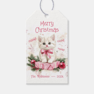 Étiquettes-cadeau Noël rose mignon Little Kitten