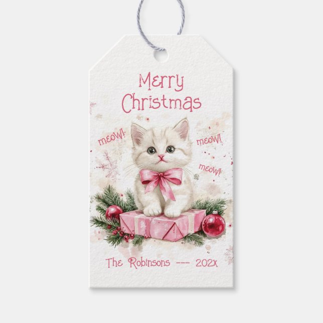 Étiquettes-cadeau Noël rose mignon Little Kitten (Devant)
