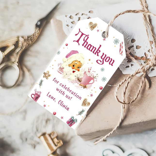 Étiquettes-cadeau Noël rose Père Noël Cookie fête d'anniversaire (Créateur téléchargé)