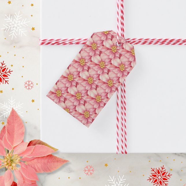Étiquettes-cadeau Noël rose Poinsettia (Créateur téléchargé)