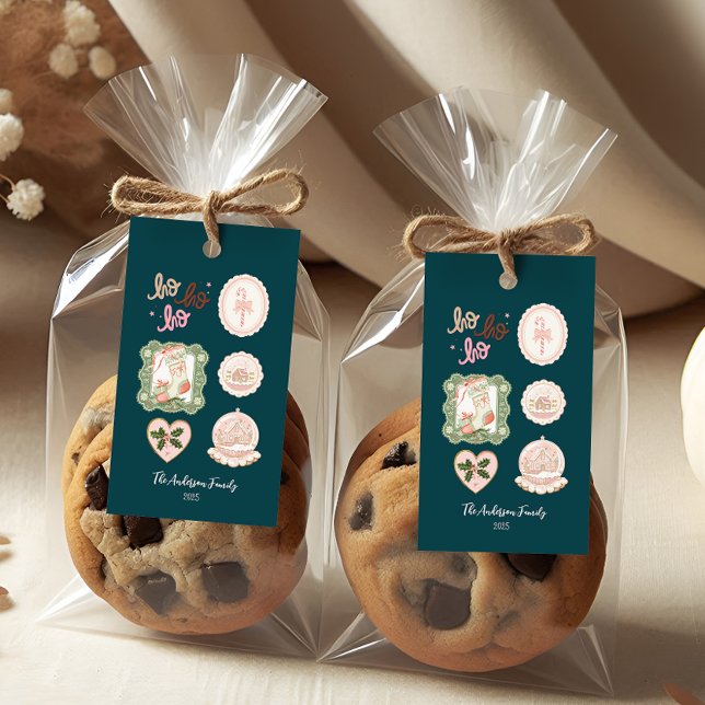 Étiquettes-cadeau Noël Rose Vert Rétro (Créateur téléchargé)