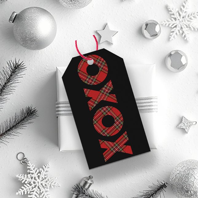 Étiquettes-cadeau Noël Rouge Tartan Joyeux Fêtes (Créateur téléchargé)