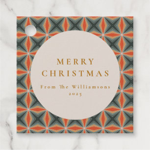 Étiquettes Cadeau Noël Rouge Vert Mi-Siècle Étoiles Personnalisé