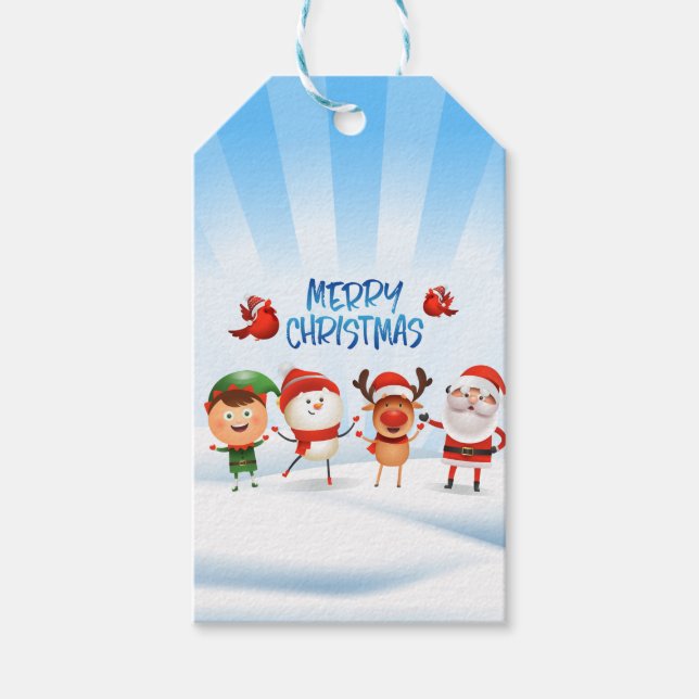 Étiquettes-cadeau Noël Rudolf Le renne et les amis (Devant)