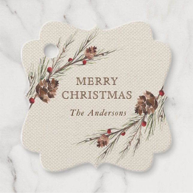 Étiquettes Cadeau Noël Russe Pinecone (Devant)