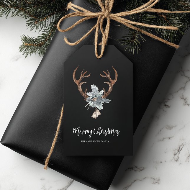 Étiquettes-cadeau Noël Rustique Bois de Cerf & Feuillage (Créateur téléchargé)