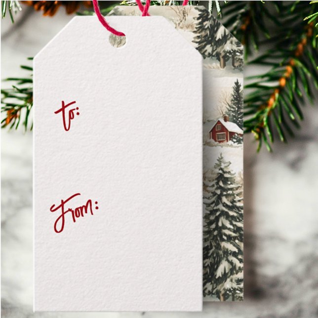 Étiquettes-cadeau Noël rustique du village d'hiver de Woodland (Rustic Woodland Snow Village "To and From" Christmas Gift Tags)