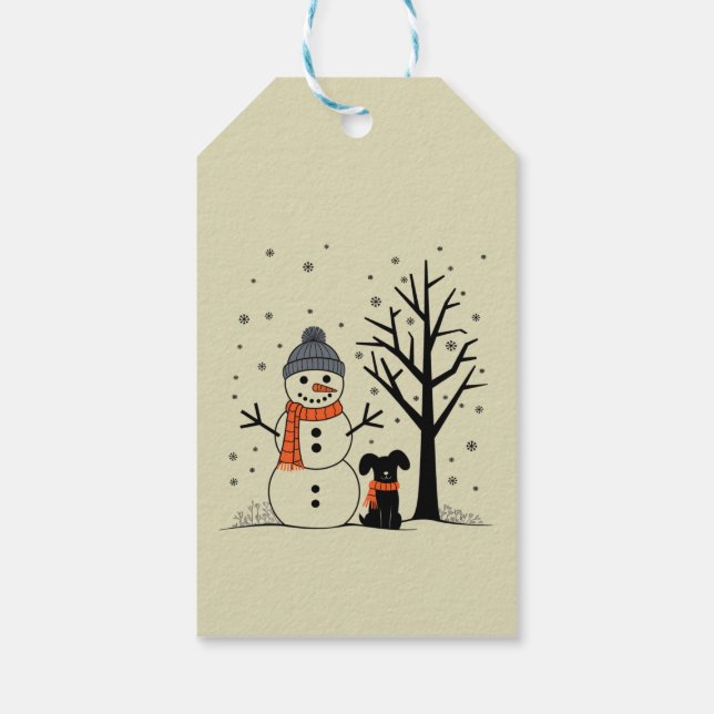 Étiquettes-cadeau Noël Snowman Xmas Chien hiver (Dos)