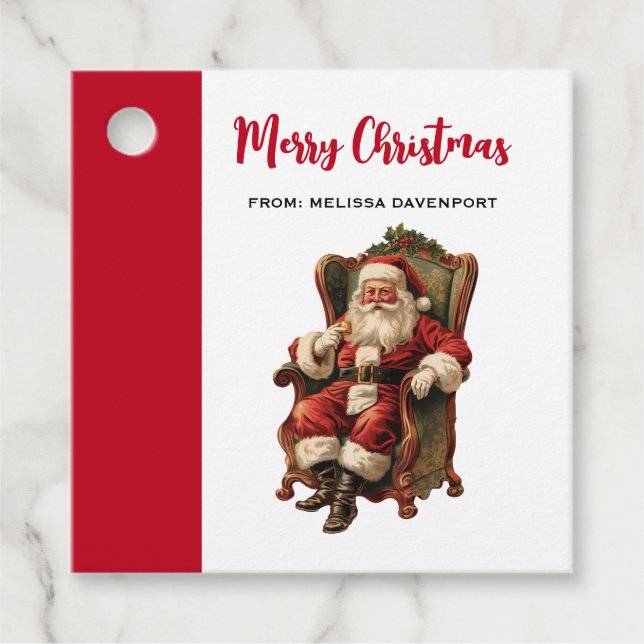 Étiquettes Cadeau Noël traditionnel de Père Noël vintage (Devant)