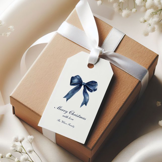 Étiquettes-cadeau Noël Traditionnel Nœud Bleu (Créateur téléchargé)