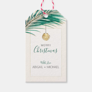 Étiquettes-cadeau Noël Tropical Green and Gold Palm Tree