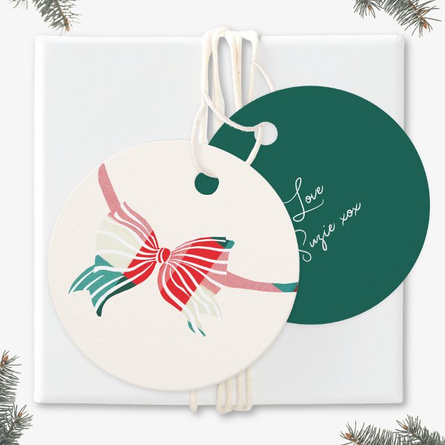 Étiquettes Cadeau Noël Vert & Rouge Plaid Lié Avec Bow Holiday (Créateur téléchargé)