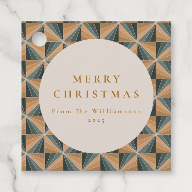 Étiquettes Cadeau Noël Vert Vintage Art Déco (Devant)