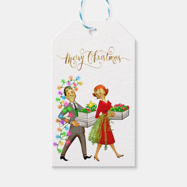 Étiquettes-cadeau Noël vintage 1950's Couple Joyeux Noël (Devant)