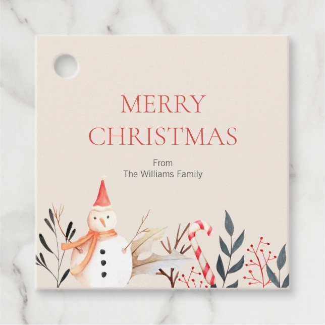 Étiquettes Cadeau Noël vintage Holiday Snowman (Devant)