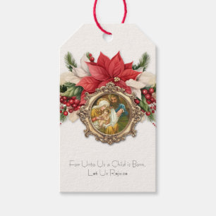 Étiquettes-cadeau Noël Vintage, Nativité de Jésus Poinsettias