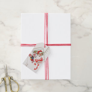 Étiquettes-cadeau Noël vintage, Père Noël avec Cannes de Bonbon