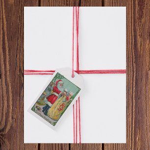 Étiquettes-cadeau Noël vintage, Père Noël victorien avec des jouets