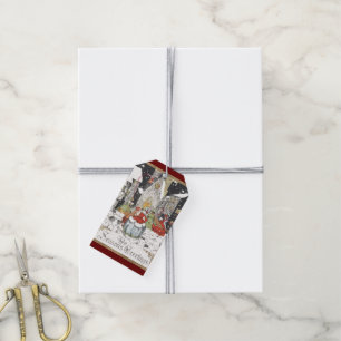 Étiquettes-cadeau Noël vintage victorien, personnes allant à l'églis