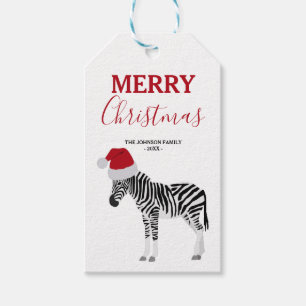 Étiquettes-cadeau Noël Zebra Funny Animal avec Santa Hat