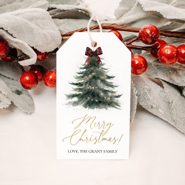 Étiquettes-cadeau Nœud à carreaux rouge d'arbre de Noël pour les fêt (Créateur téléchargé)