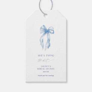 Étiquettes-cadeau Noeud Bleu Poussiéreux Elle Attache Le Noeud Récep