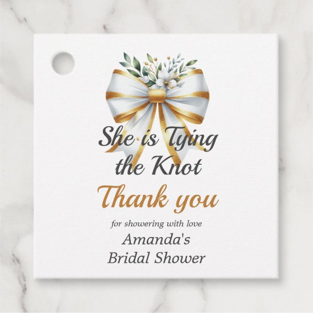 Étiquettes Cadeau Noeud de mariage or nœud blanc floral Baby Shower  (Devant)
