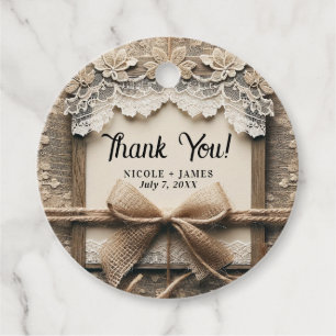 Étiquettes Cadeau Nœud de toile de jute en dentelle florale vintage