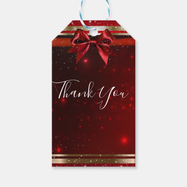 Étiquettes-cadeau Nœud élégant chic pailleté rouge et or pour fête d (Devant)