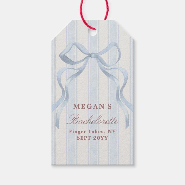 Étiquettes-cadeau Nœud Élégant Fête de Bachelorette Personnalisée (Devant)