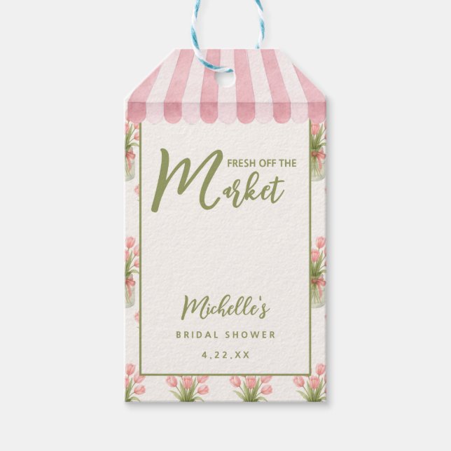 Étiquettes-cadeau Nœud Floral Rose Fraîchement Sorti du Marché (Devant)