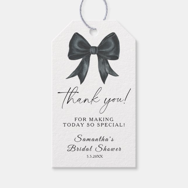 Étiquettes-cadeau Nœud papillon noir Elle se marie Remerciements de  (Devant)