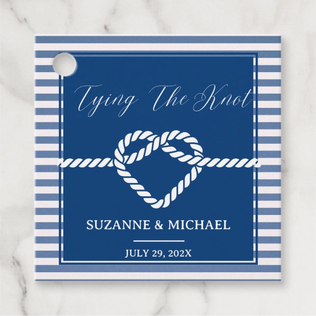 Étiquettes Cadeau Nœud romantique rayures bleu marine nautique maria (Devant)