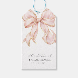Étiquettes-cadeau Nœud rose élégant et moderne pour une douche de ma