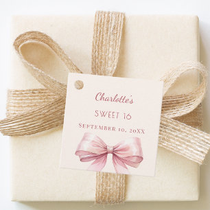 Étiquettes Cadeau Nœud rose pâle Sweet 16 ivoire DIY