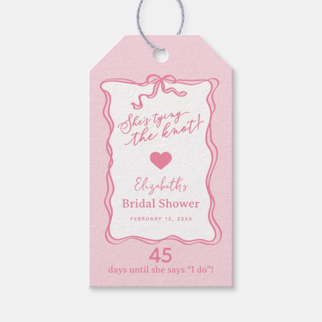 Étiquettes-cadeau Nœud Rose Rétro Elle Se Marie  (Devant)