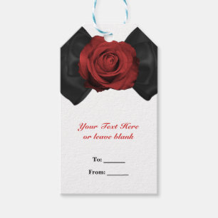 Étiquettes-cadeau Nœud ruban noir et rose rouge Élégant Favori perso