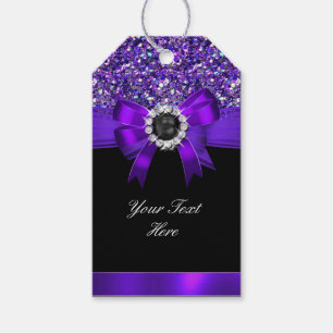 Étiquettes-cadeau Nœud Violet Pailleté Bijou Perle Noire