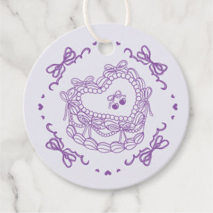 Étiquettes Cadeau Nœud Violet Rétro Cœur Coquette Gâteau Enterrement