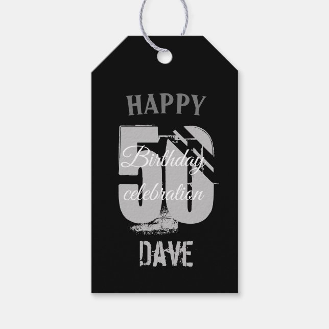 Étiquettes-cadeau Noir 50ème n'importe quel âge Merci d'anniversaire (Devant)