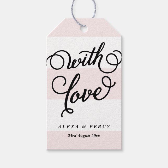 Étiquettes-cadeau Noir Avec Amour Script Whimsical Pink Stripes (Devant)