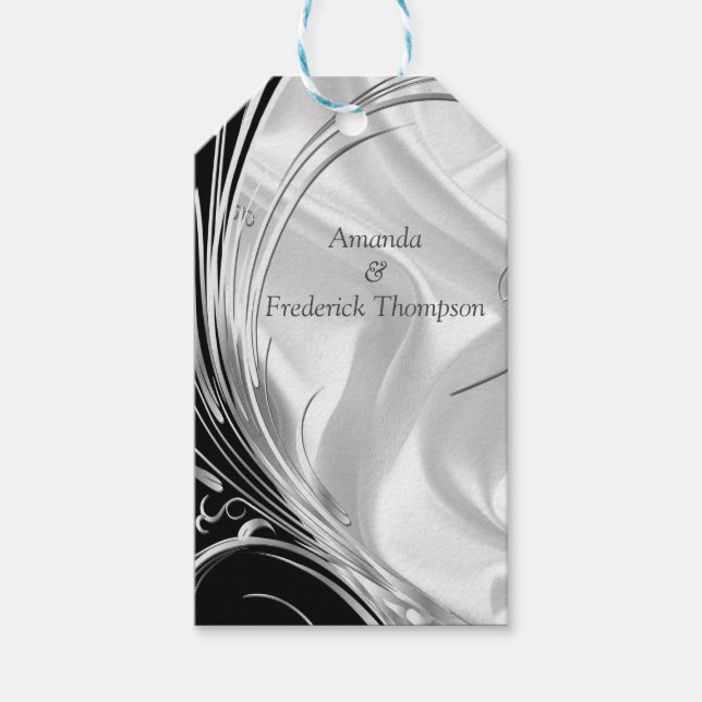 Étiquettes-cadeau Noir avec argent sur soie ivoire (Devant)