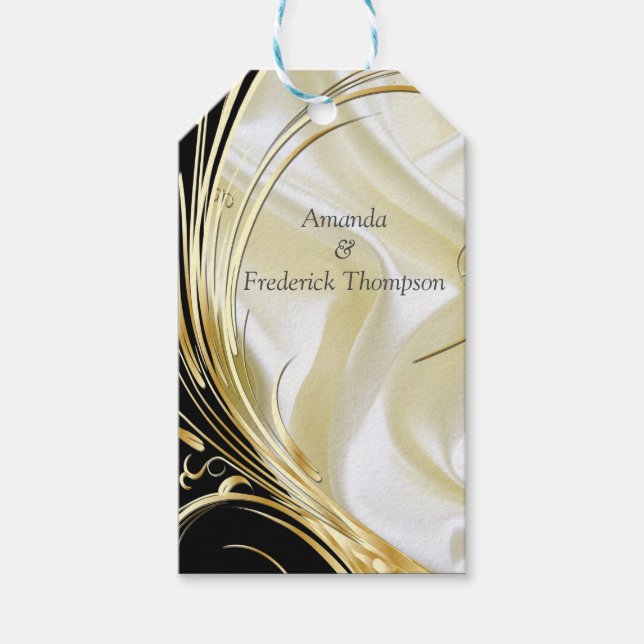 Étiquettes-cadeau Noir avec or sur soie Champagne (Devant)