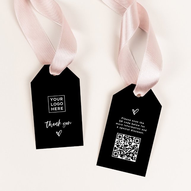 Étiquettes-cadeau Noir avec script Décontracté et Merci de coeur (Créateur téléchargé)